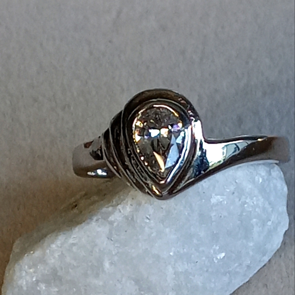 Silver Pear Shape Solitaire Rhinestone size 9.75